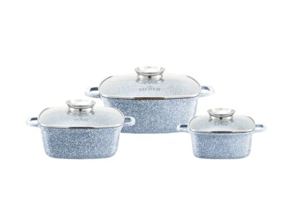 Sada hrnců s keramicko-mramorovým povrchem a skleněnými víky- 6 dílů