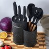 Kuchyňský stojan na nože a kuchyňské náčiní– černý soft-touch 2v1