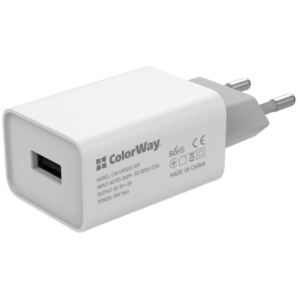 CW-CHS012-WT ColorWay AC nabíjačka 1xUSB 10W, biela CW-CHS012-WT 4823108602282