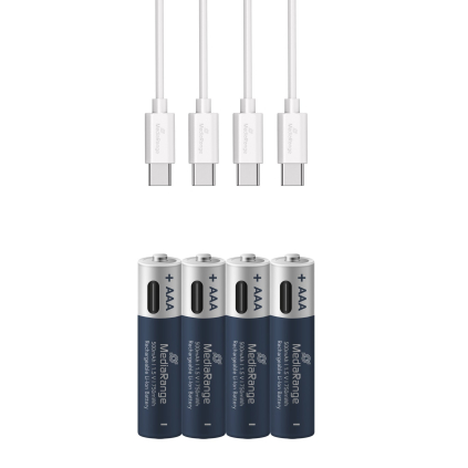 MRBAT160 MediaRange Nabíjateľná batéria USB-C Li-Ion Micro AAA, 1,5 V, 500 mAh, 4 ks 4260664875819