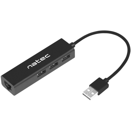 NHU-1413 Natec Dragonfly hub, 3x USB 2.0 HUB + RJ45, čierny 5901969417906