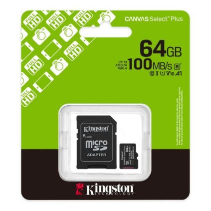 SDCS364 Kingston MicroSD Card Canvas Select Plus 64GB Class 10 + Adapter (SDCS3/64) 740617348408