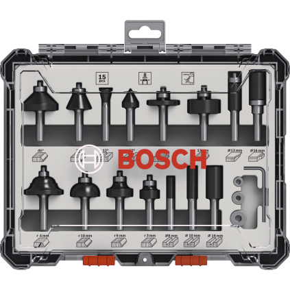 Bosch 15-dielna zmiešaná súprava fréz stopka 8 mm  + DARČEK Delta Plus Zátky do uší 1 pár CONIC001