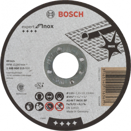 Bosch Rezací kotúč Expert for Inox rovný, hr. 1,6 mm, pr. 115 mm  + DARČEK Delta Plus Zátky do uší 1 pár CONIC001