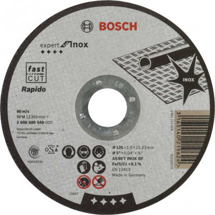 Bosch Rezací kotúč Expert for Inox rovný, hr. 1 mm, pr. 125 mm  + DARČEK Delta Plus Zátky do uší 1 pár CONIC001