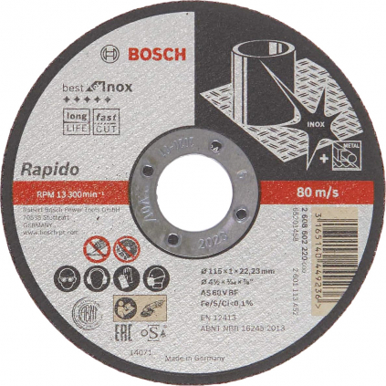 Bosch Rezací kotúč Best for Inox Rapido Long Life rovný, pr. 115 mm  + DARČEK Delta Plus Zátky do uší 1 pár CONIC001