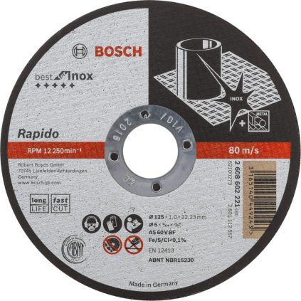 Bosch Rezací kotúč Best for Inox Rapido Long Life rovný, pr. 125 mm  + DARČEK Delta Plus Zátky do uší 1 pár CONIC001