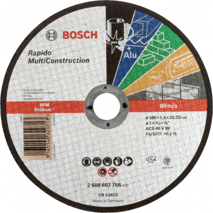 Bosch Rezací kotúč Rapido Multi Construction rovný, hr. 1,6 mm, pr. 180 mm  + DARČEK Delta Plus Zátky do uší 1 pár CONIC001