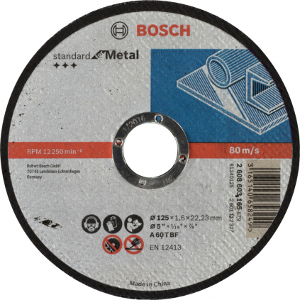 Bosch Rezací kotúč Standard for Metal rovný, hr. 1,6 mm, pr. 125 mm  + DARČEK Delta Plus Zátky do uší 1 pár CONIC001