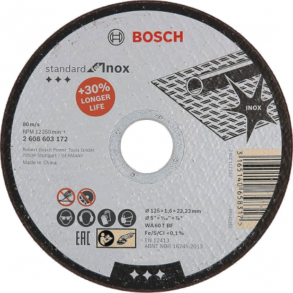Bosch Rezací kotúč Standard for Inox rovný, hr. 1,6 mm, pr. 125 mm  + DARČEK Delta Plus Zátky do uší 1 pár CONIC001