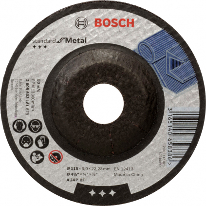 Bosch Obrusovací kotúč Standard for Metal s prielisom, pr. 115 mm  + DARČEK Delta Plus Zátky do uší 1 pár CONIC001