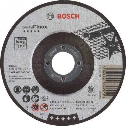 Bosch Rezací kotúč Best for Inox s prielisom, pr. 125 mm hrúbka 2,5 mm  + DARČEK Delta Plus Zátky do uší 1 pár CONIC001