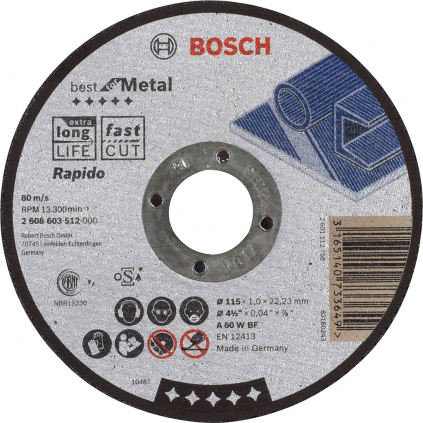 Bosch Rezací kotúč Best for Metal Rapido rovný, pr. 115 mm  + DARČEK Delta Plus Zátky do uší 1 pár CONIC001