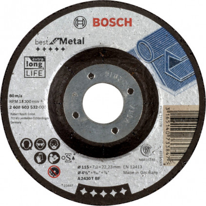 Bosch Obrusovací kotúč Best for Metal, pr. 115 mm  + DARČEK Delta Plus Zátky do uší 1 pár CONIC001