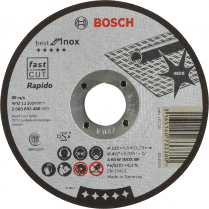 Bosch Rezací kotúč Best for Inox Rapido rovný, pr. 115 mm, hrúbka 0,8 mm  + DARČEK Delta Plus Zátky do uší 1 pár CONIC001