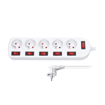 PP144 Solight predlžovací prívod, 5 zásuviek, biely, 6x vypínač, 3m 8592718020590 - 1