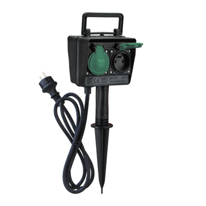PG03 Solight záhradný stĺpik IP44, 2 zásuvky + časový spínač, gumový kábel 1,5m 8592718026370 - 1