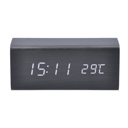 CA01B Solight hodiny s budíkom, biele LED podsvietenie, tri budíky, nastaviteľná intenzita podsvietenia, teplomer, dekor: čierne drevo 8592718023690 - 1