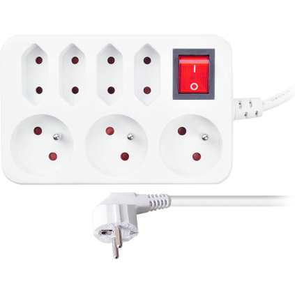 PP141 Solight predlžovací prívod, 7 zásuviek, biely, vypínač, 2m 8592718010911 - 1