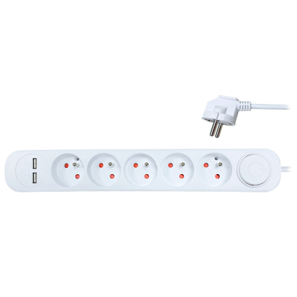 PP152USB Solight predlžovací prívod 5 zásuviek, USB A+A nabíjačka 12W, 3m, 3 x 1mm2, biely, vypínač 8592718027377 - 1