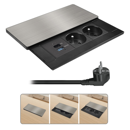 PP128C-PD20 Solight vestavný blok zásuviek s posuvným krytom, 2 zásuvky, USB A+C 20W PD, 2m, strieborný 8592718041472 - 1