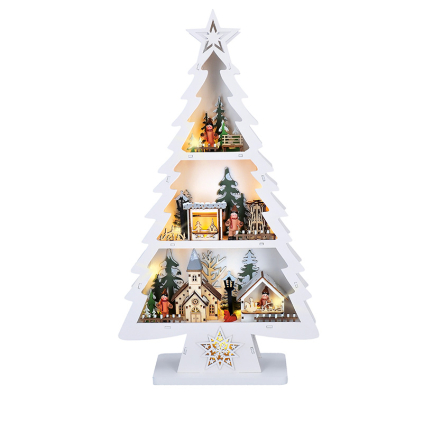 1V283 Solight LED drevený vianočný stromek s dekoráciami, 13x LED, biela, 53cm, 2x AA 8592718037383 - 1