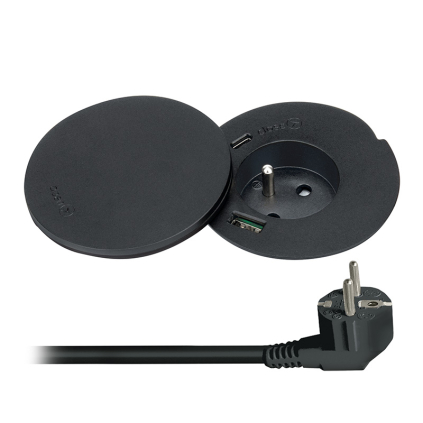 PP119CWB Solight vstavaná zásuvka + USB A+C + Wireless 10W, otočné viečko, kábel 2m, čierna 8592718040468 - 1