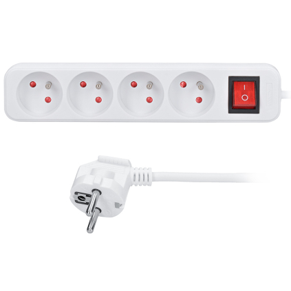 PP30 Solight predlžovací prívod, 4 zásuvky, biely, vypínač, 1,5m 8595092107444 - 1