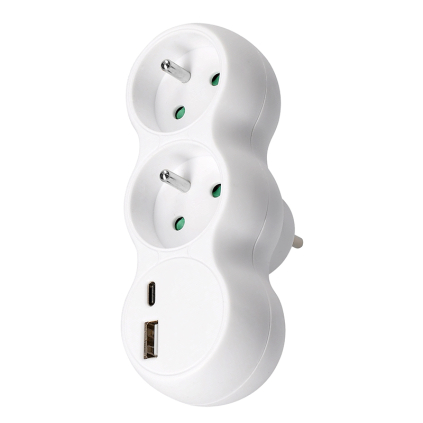 P100USBC Solight rozbočovač s USB A+C nabíjačkou, 2 x 10A, biely 8592718033132 - 1
