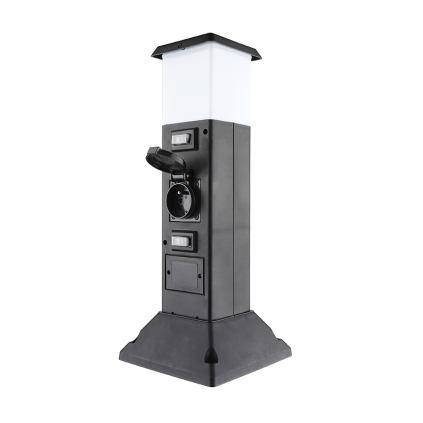 PG05 Solight záhradný stĺpik IP44 s LED osvetlením, plast, 2 zásuvky, hranol, čierny 8592718036799 - 1