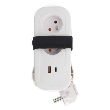 PP155C-PD20 Solight 2z + USB A+C 20W PD, cestovný predlžovací prívod 1.5m, biely 8592718036904 - 1