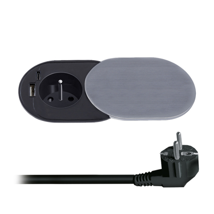 PP124C-PD20 Solight 1z + USB A+C 20W PD vstavaná zásuvka s posuvným viečkom, 2m, strieborná 8592718038465 - 1