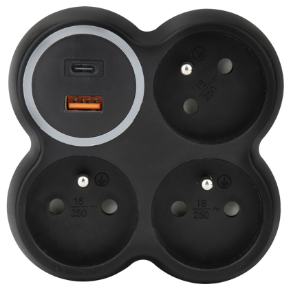 P106CB-PD20 Solight rozbočovač, 3x 15A, USB A+C rychlonabíjačka 20W PD, matná čierna 8592718041304 - 1