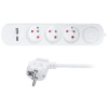 PP111USBC Solight predlžovací prívod 3 zásuvky, s USB A+C nabíjačka 12W, 2m, 3 x 1mm2, biely, vypínač 8592718032937 - 1