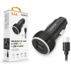 CHA0049 Nabíjačka do auta ALIGATOR s káblom USB-C a výstupom 2xUSB 2,4 A, čierna 8596426109363