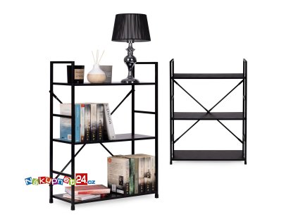 Dřevěná knihovna s kovovým rámem široká LOFT 3 police černá ModernHome