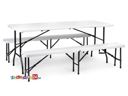 Banketový stůl cateringový set 180cm 2 lavice bílé ModernHome