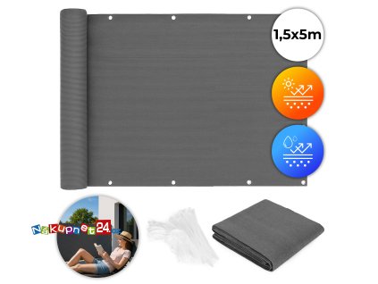 Balkonový kryt s kováním 150x500 cm stínicí síť + instalační prvky šedá MultiGarden