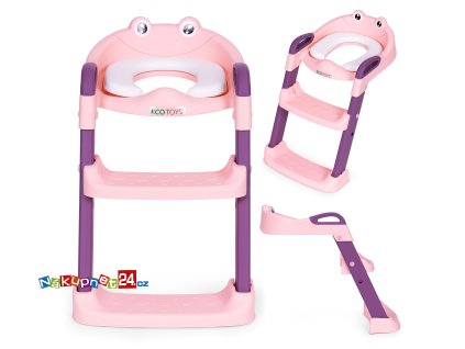 Dětské záchodové prkénko se schůdky a žebříkem růžové ECOTOYS