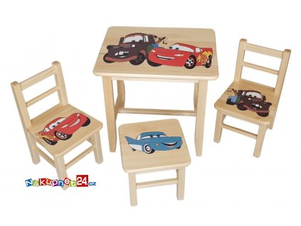 4071 detsky stul ze dreva se zidlickami auta vzor 15