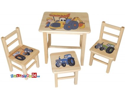 4092 detsky stul ze dreva se zidlickami bagr vzor 37