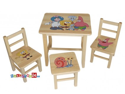4077 detsky stul ze dreva se zidlickami spongebob vzor 26