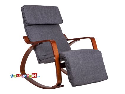 Houpací křeslo nastavitelná podnožka dřevěné područky TXRC-02 (Barva šedo-hnědé)