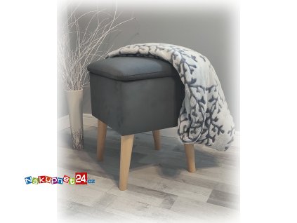 Skandinávský taburet s úložným prostorem Glamour Riviera Trinity 1 barva grafitová (Nožičky Bílá)