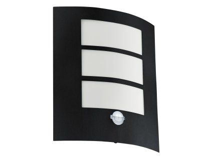 1299 venkovni svitidlo nastenne city eglo cerna ocel a plast 1xe27 40w ip44 senzor