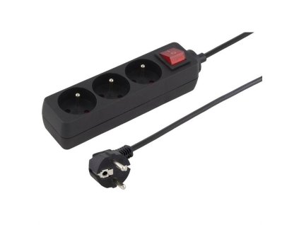 prodluzovaci kabel s vypinacem 3zasuvky 3m cerny