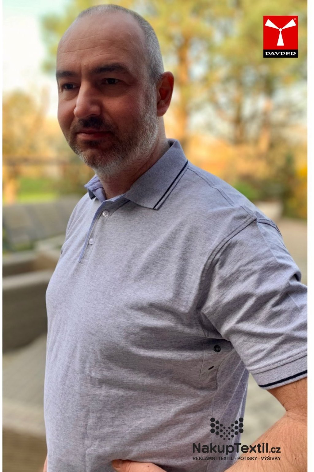 Pánská šedá polokošile CAMBRIDGE MELANGE, Payper (Velikost S, Barva ŠEDÁ MELANŽOVÁ/NÁMOŘ)