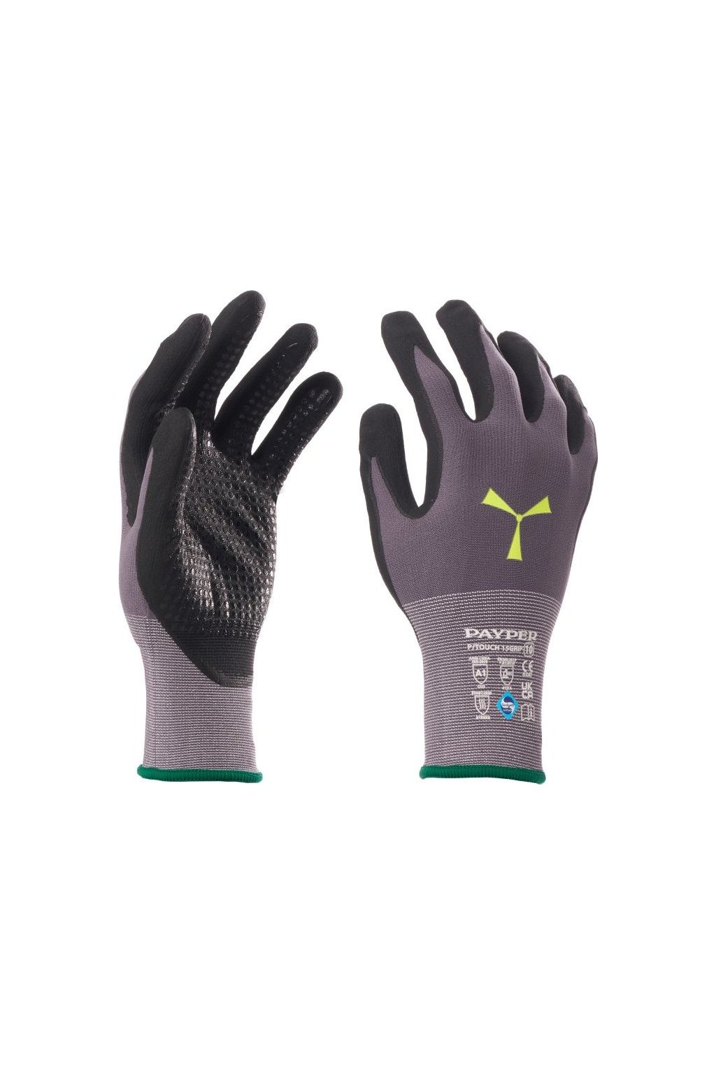 Máčené pracovní rukavice P/TOUCH 15GRIP, Payper (Barva ŠEDÁ/ČERNÁ, Velikost 6)