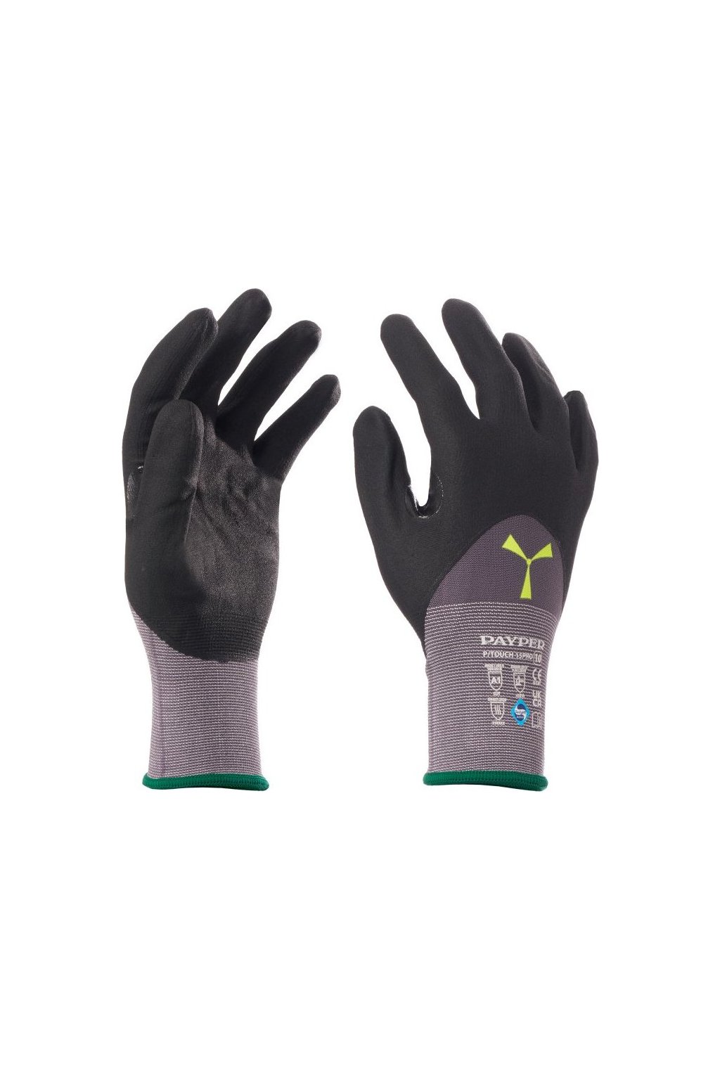 Máčené pracovní rukavice P/TOUCH 15PRO, Payper (Barva ŠEDÁ/ČERNÁ, Velikost 6)