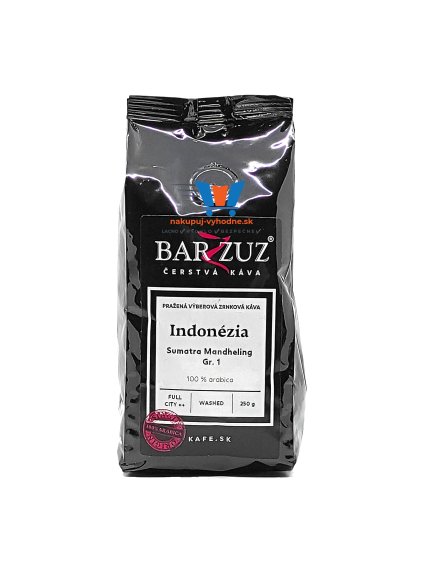Barzzuz Indonézia Sumatra Mandheling, 100% Arabica, zrnková káva, 250 g